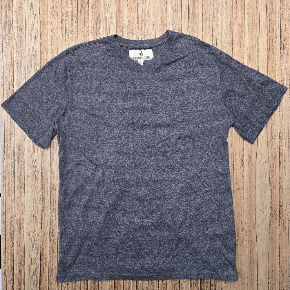 Ferruche Mens Striped Grey Vneck‎ T-shirt XXL